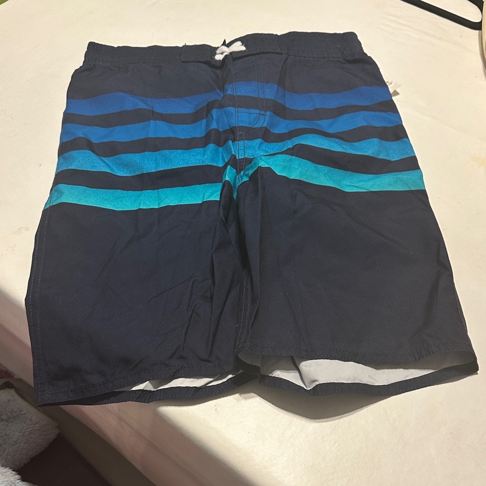 Old Navy Kids Swim Trunks - Dark Blue and Aqua Stripes